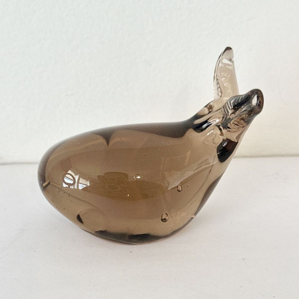 Hand Blown Glass‎ Art Brown Whale 3in Figurine Paper Weight